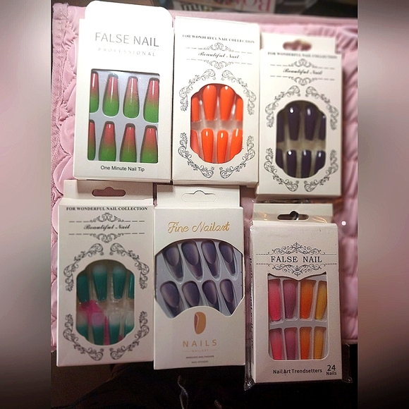 6 pck Long Coffin 24pcs Plastic Nails Set various color combo - Picture 2 of 2